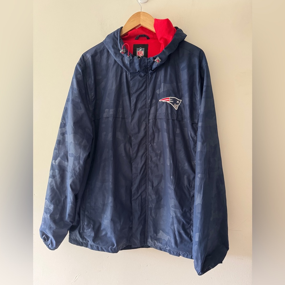 New England Patriots Hooded Windbreaker Jacket Blue Camo Apparel Men's Sz‎ XL